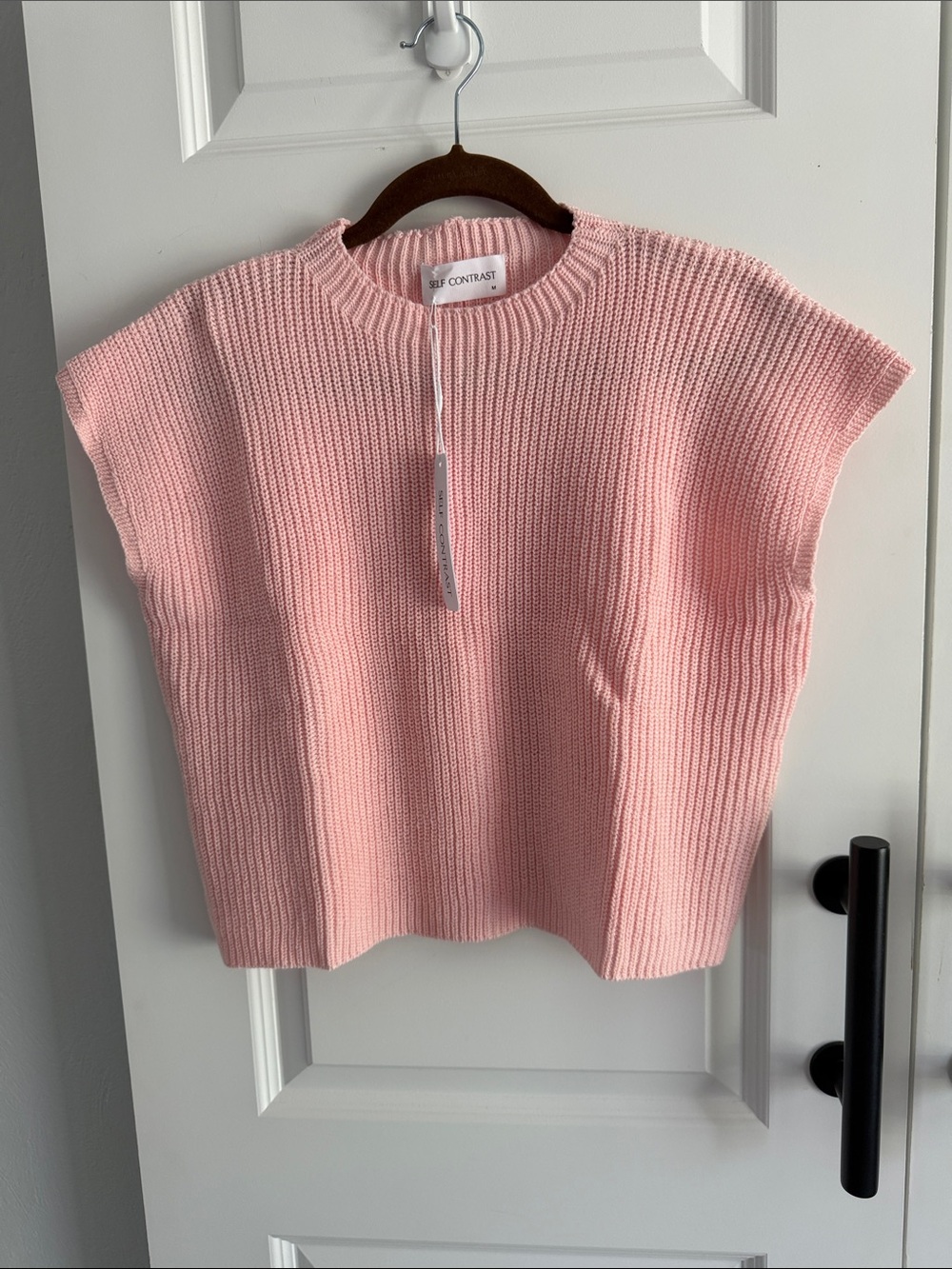 Anthro‎ Self Contrast Pink Knit Cap Sleeve Sweater Top small